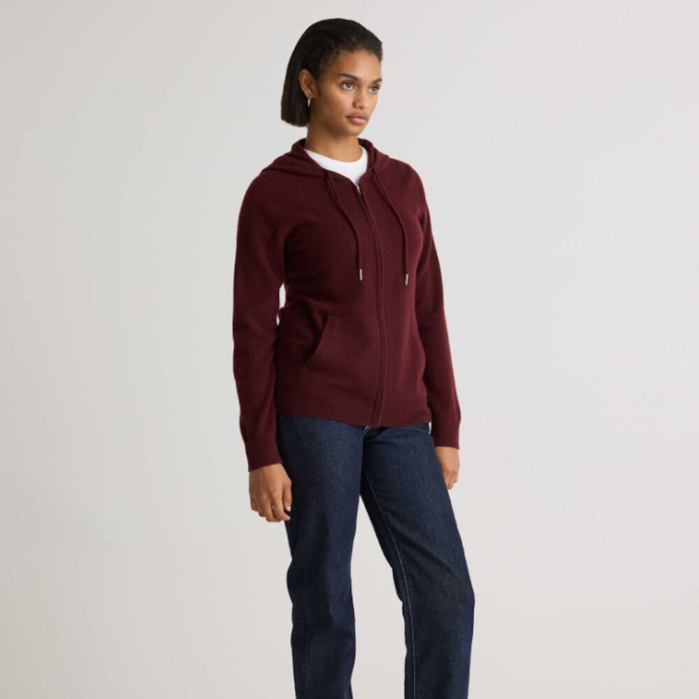 NWT Quince Mongolian Cashmere Full-Zip Hoodie Womens L Burgundy - Picture 4 of 6